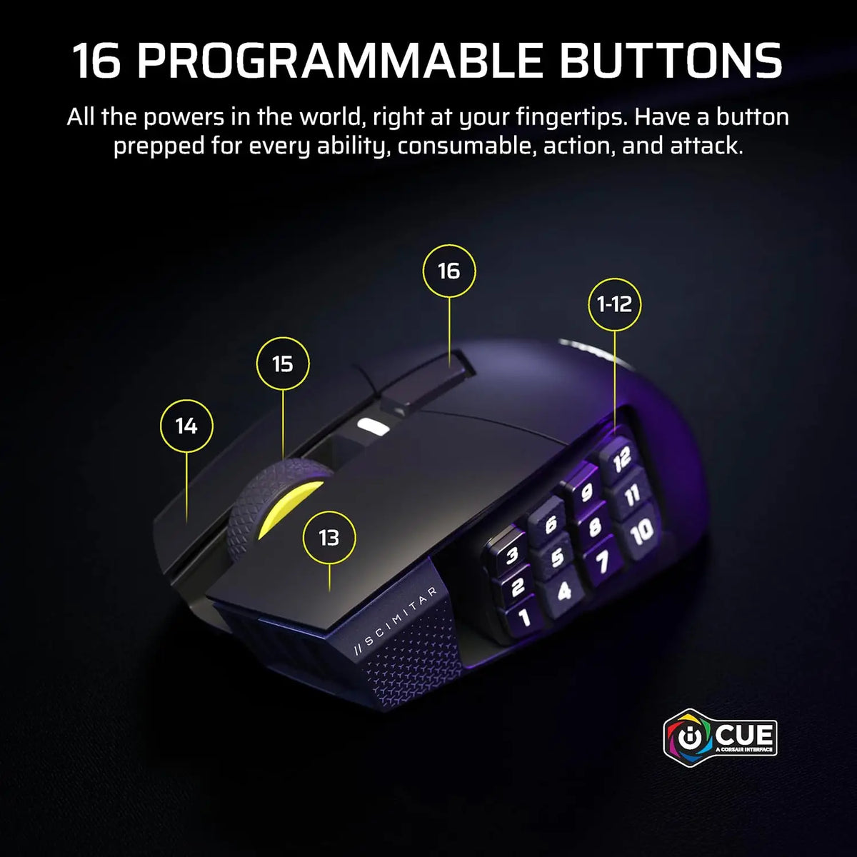 Corsair Scimitar Elite Wireless SE MMO PC Gaming Mouse – 33,000 DPI 16 Programmable Buttons