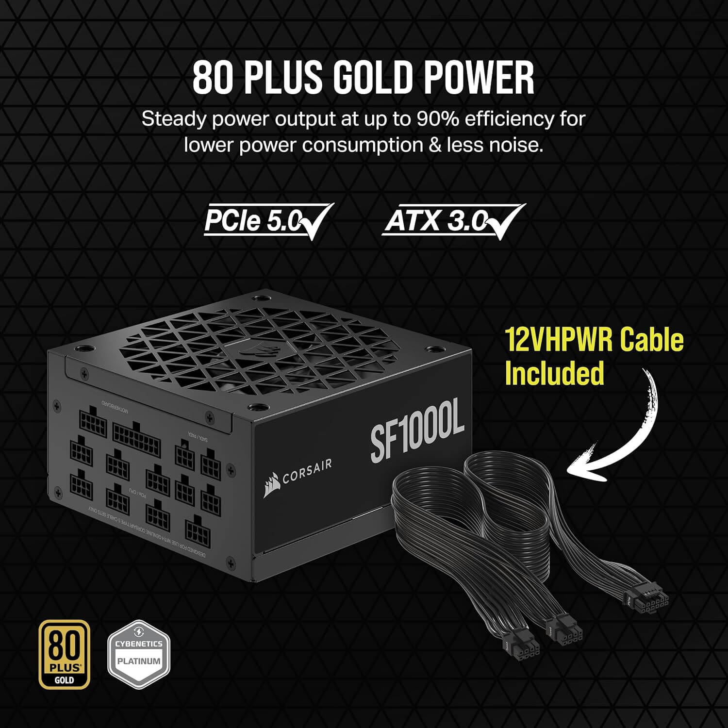 CORSAIR SF1000L Fully Modular Low-Noise SFX Power Supply - ATX 3.0 & PCIe 5.0 Compliant - Quiet 120mm PWM Fan - 80 Plus