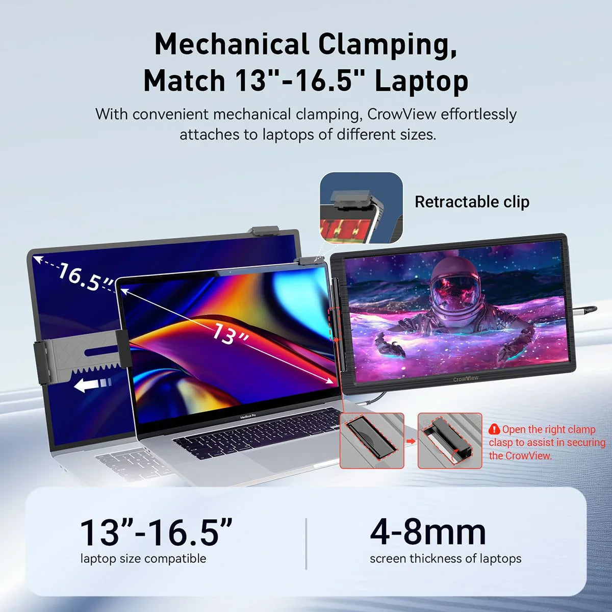 CrowView- Ultimate 14inch Portable Ultralight Dual Monitor support multiple system and 13’’- 16.5 ’’laptops with FCC/CE