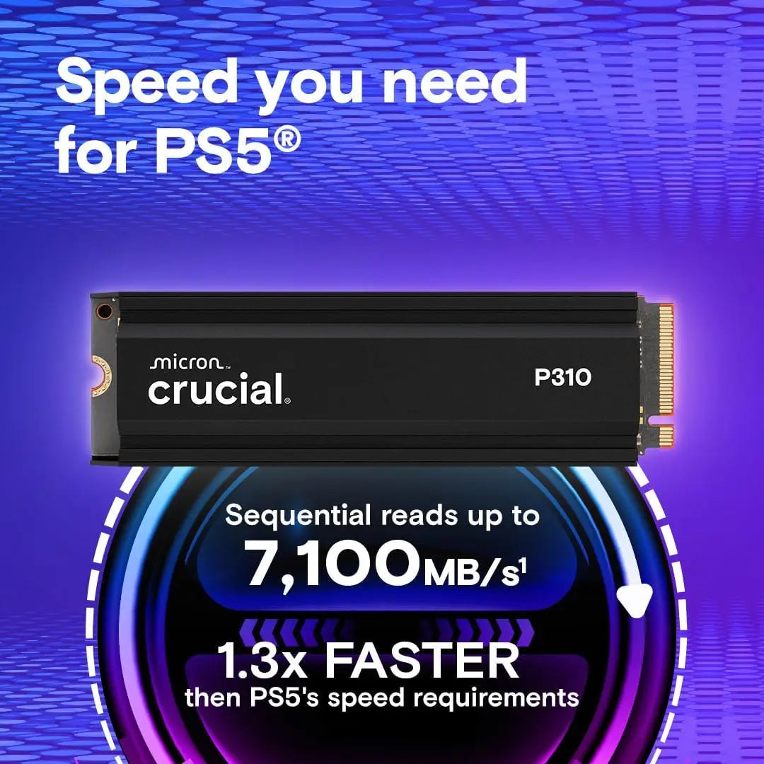 Crucial P310 2TB PCIe Gen4 NVMe M.2 PS5 Internal Gaming SSD with Heatsink Up to 7100MB/s Compatible PlayStation 5