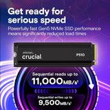 Crucial P510 1TB Gen5 NVMe SSD with Heatsink Up to 11,000 MB/s PCIe 5.0 M.2 2280 Internal Solid State Drive Compatible