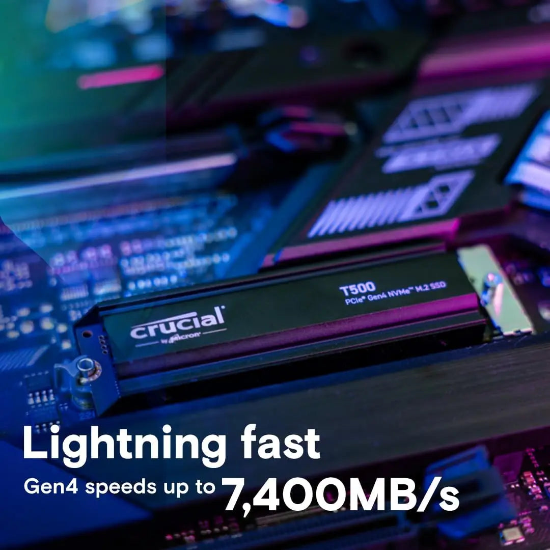 Crucial T500 1TB PCIe Gen4 NVMe M.2 SSD with Heatsink