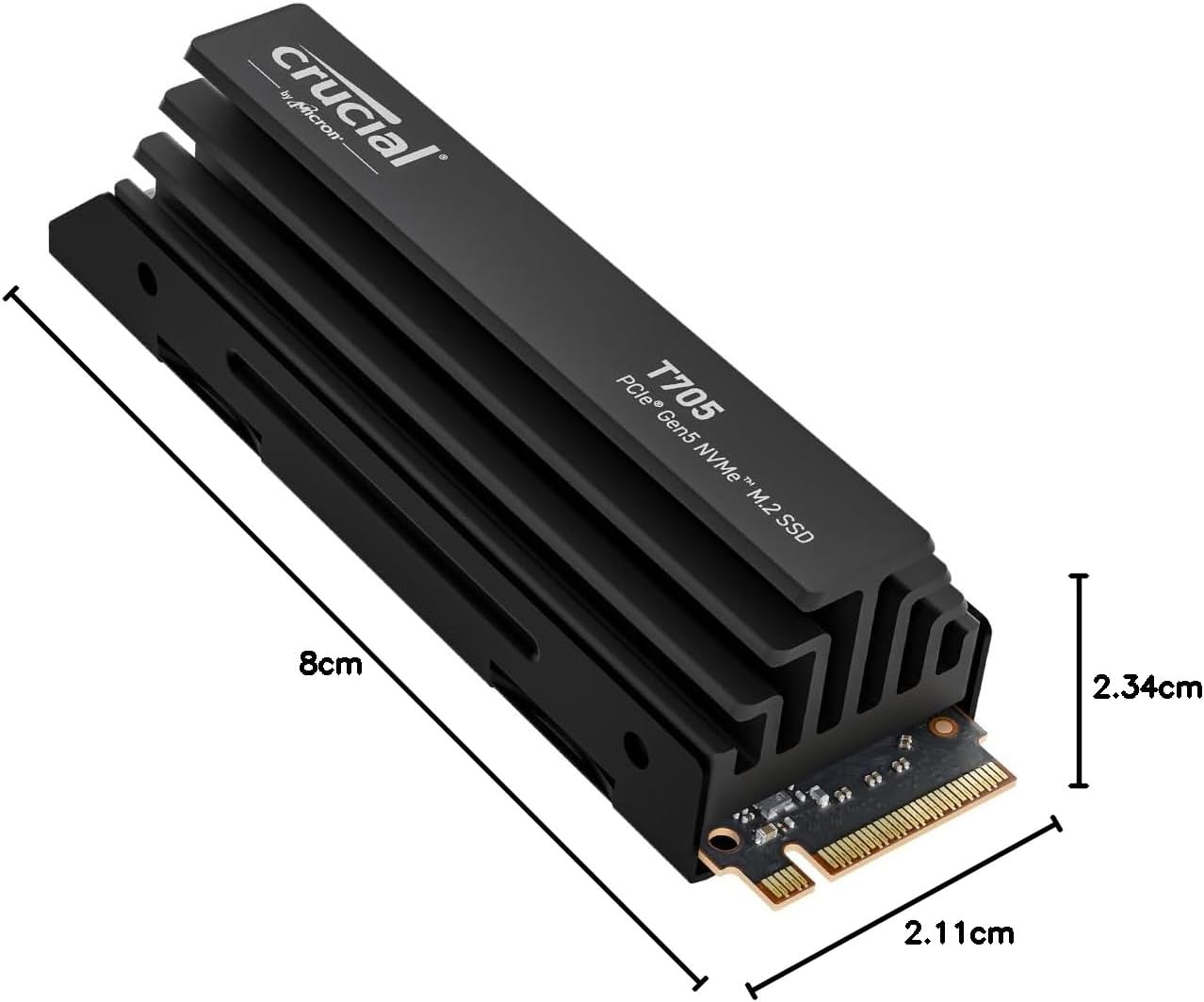 Crucial T705 2TB Gen5 NVMe SSD Heatsink - 14500/12700 MB/s R/W 1200TBW 1550K IOPs 1.5M hrs MTTF DirectStorage for Intel