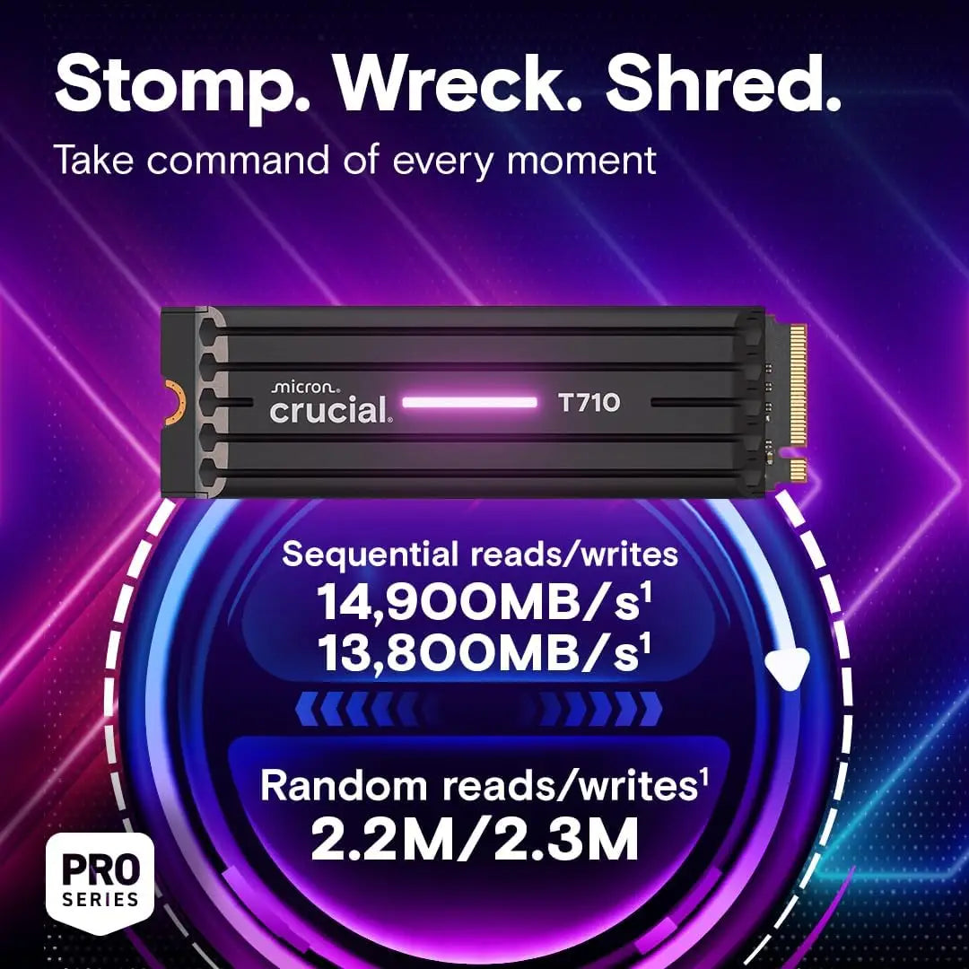 Crucial T710 1TB SSD NVMe M.2 PCIe 5.0 x4 Gen5 with Heatsink Read/Write Speeds up to 14,900/13,700 MB/s Desktop PC