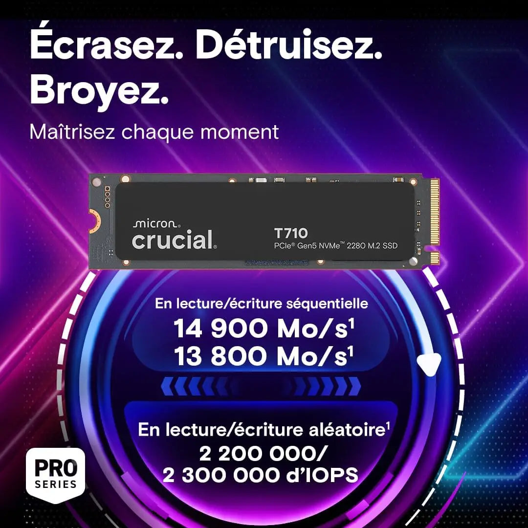Crucial T710 SSD 1TB M.2 NVMe PCIe 5.0 x4 Gen5 up to 14,900 MB/s Read 13,700 Write for Laptop and Desktop PC TLC NAND