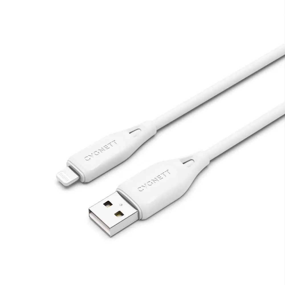 Cygnett Essentials Lightning to USB-A (2.0) Cable (1M) - White(CY4700PCCAL),2.4A/12W 480Mbps Transfer Fast Charge