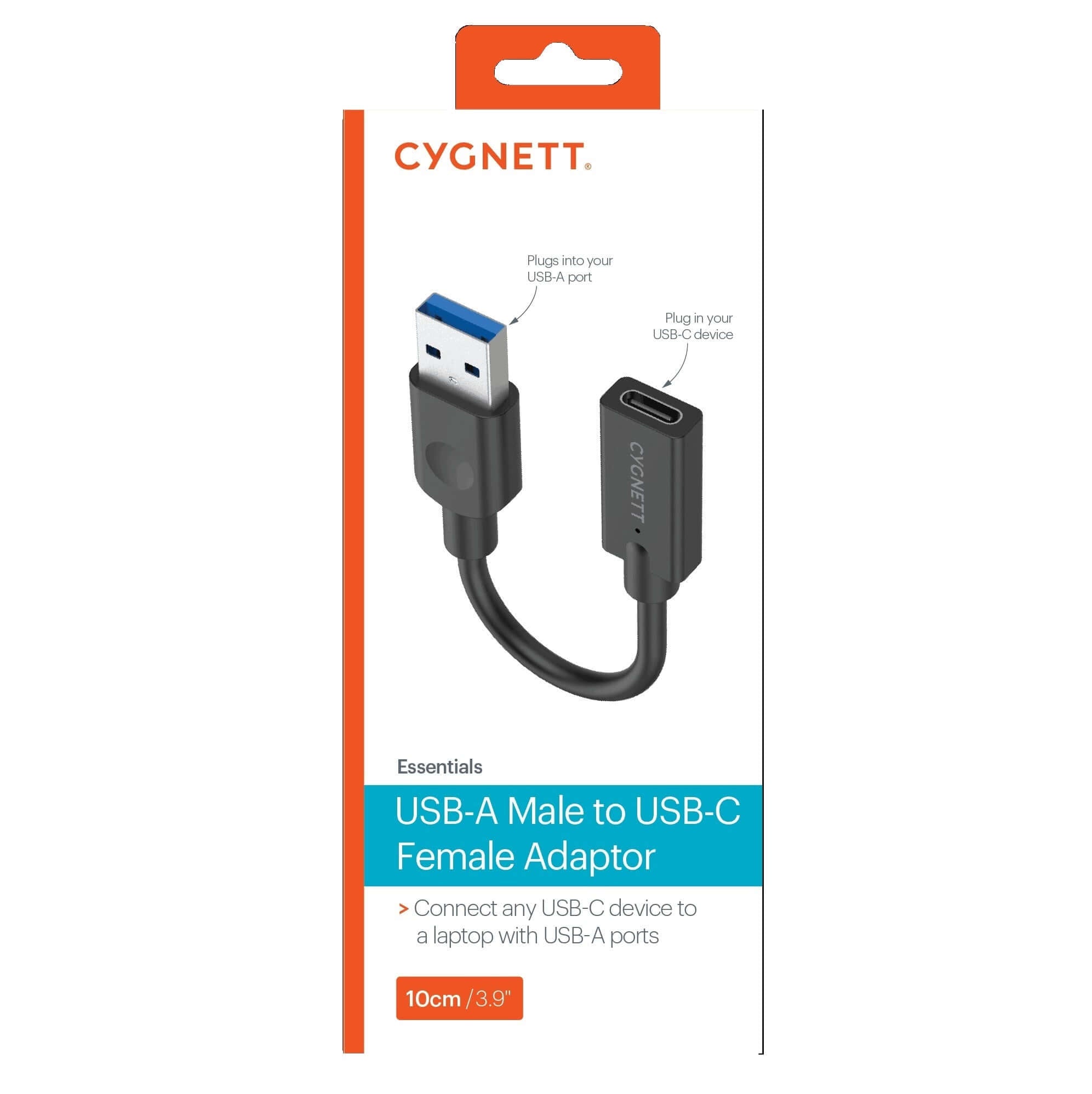 Cygnett Essentials USB-A Male to USB-C Female (10CM) Cable Adapter - Black(CY3321PCUSA),5GBPS Fast Data Transfer,Compact Design Male to Female Adapter
