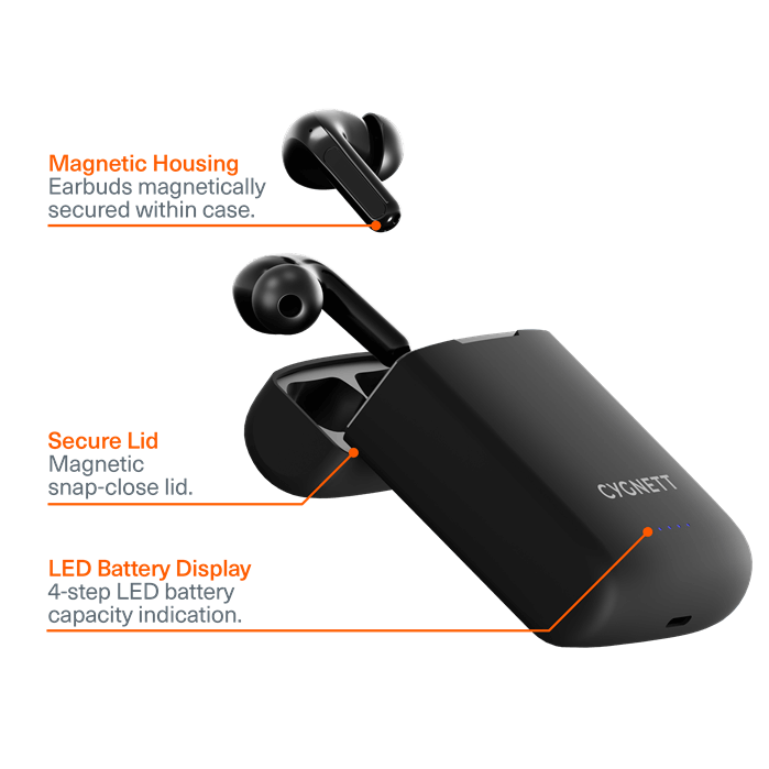 Cygnett FreePlay Solar Charging True Wireless Earbuds - Black (CY4969SOEAR) - Bluetooth 5.3 TWS 10 Meter 5 hours,Touch