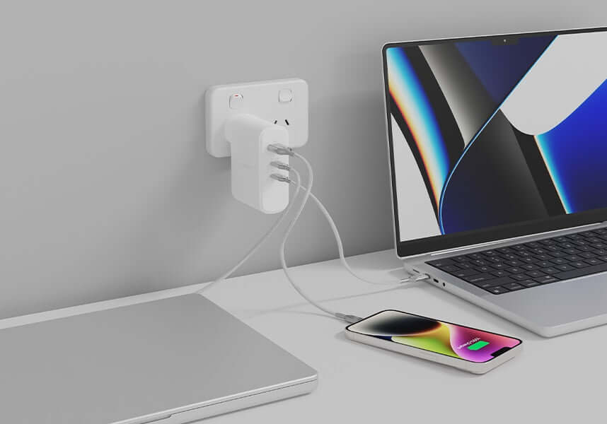 Cygnett PowerMaxx 100W Multiport GaN Wall Charger - White 1xUSB-A (18W),2xUSB-C PD (100W) Charge 3 Devices Best