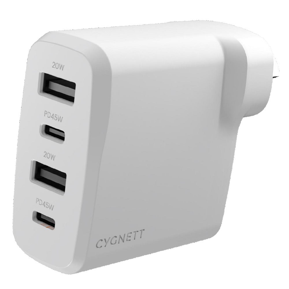 Cygnett PowerPlus 45W Multi Port Fast Wall Charger - White((CY4769PDWCH) 2xUSB-C PPS (45W),2xUSB-A