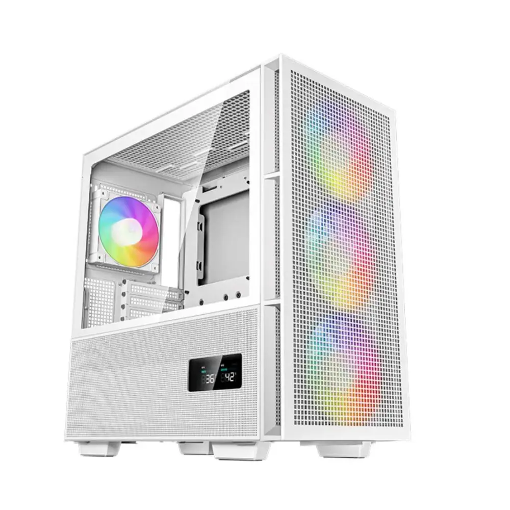DeepCool CH560 DIGITAL White High Airflow Mid-Tower ATX Case Digital Status Display Magnetic Hybrid Mesh,Tempered Glass