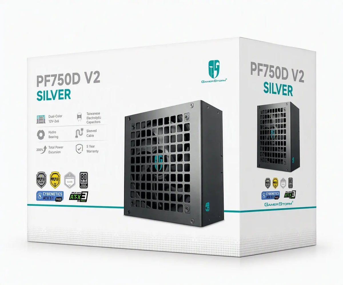 DeepCool PF750D V2 750W Gamer Storm 80+ Silver/Cybenetics Non-Modular ATX Power Supply Taiwanese Capacitors ATX12V V3.1