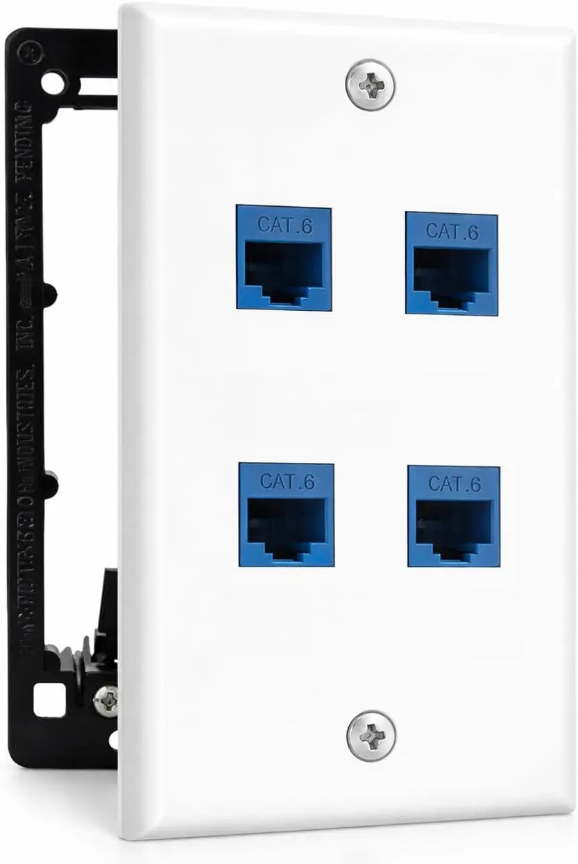 DIYTECH 4 Port Ethernet Wall Plate Cat 6 Outlet RJ45 Female to Keystone Jacks - White