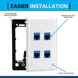 DIYTECH 4 Port Ethernet Wall Plate Cat 6 Outlet RJ45 Female to Keystone Jacks - White