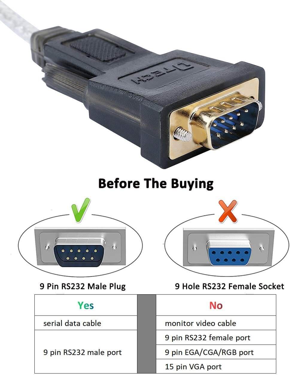 DTECH USB 2.0 to RS232 DB9 Male Serial Adapter Cable 1.8m Supports Windows 10, 8, 7, Mac, Linux 6 ft (USB-A to DB9 (Male / Male))