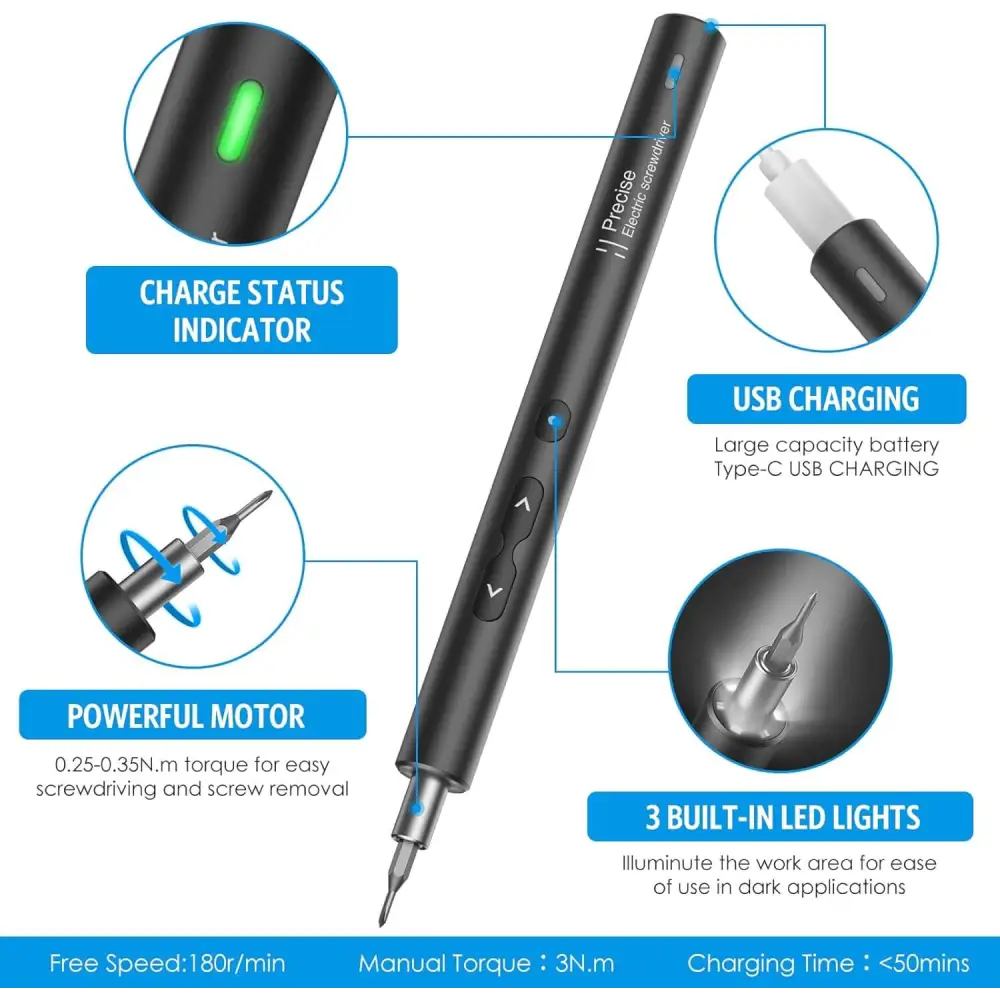 Electric Screwdriver 28 IN 1 Precision Set with 24 Bits and USB Cable Portable Magnetic Repair Tool Kit LED Lights