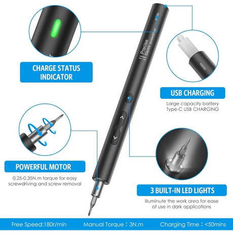 Electric Screwdriver 28 IN 1 Precision Set with 24 Bits and USB Cable Portable Magnetic Repair Tool Kit LED Lights