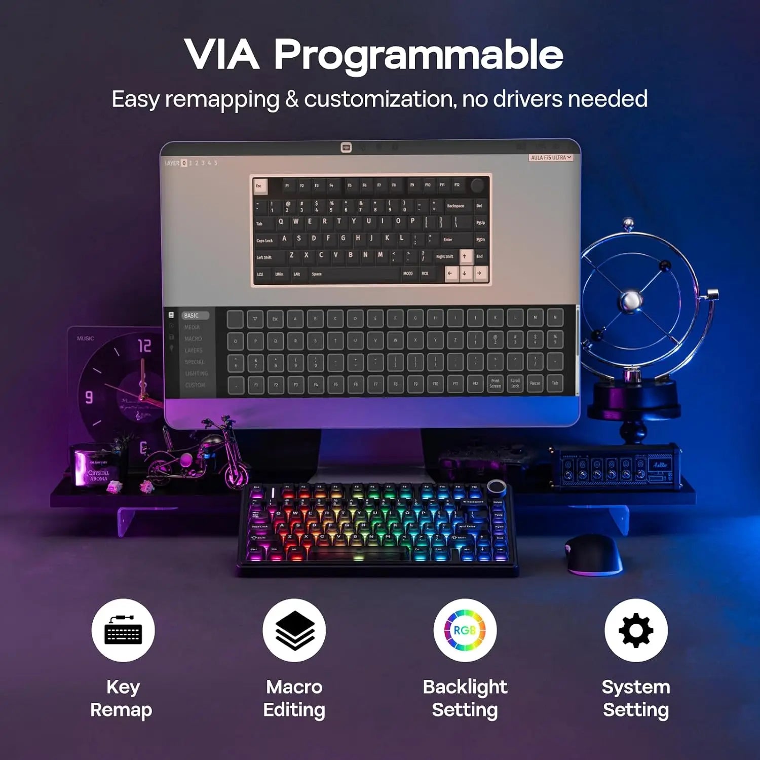 EPOMAKER Aula F75 Ultra Wireless Mechanical Keyboard 10000mAh VIA Programmable Knob Hot-Swap Creamy Switch & Gasket RGB