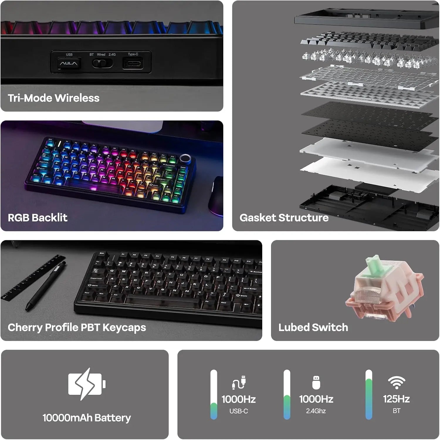 EPOMAKER Aula F75 Ultra Wireless Mechanical Keyboard 10000mAh VIA Programmable Knob Hot-Swap Creamy Switch & Gasket RGB