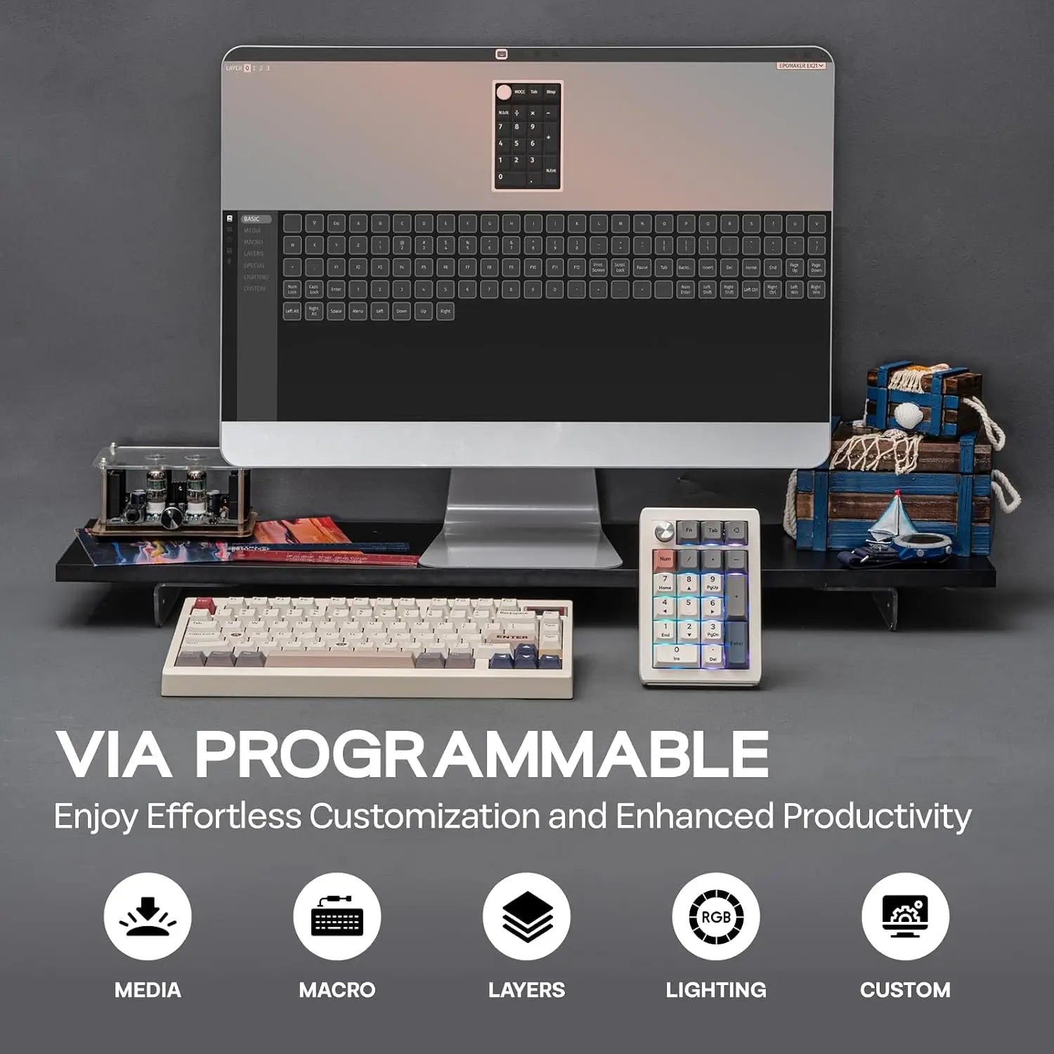 EPOMAKER EK21 VIA Gasket Number Pad with 1000mAh Battery BT 5.0/2.4ghz/Wired Hot-Swap Numpad Aluminum Alloy knob