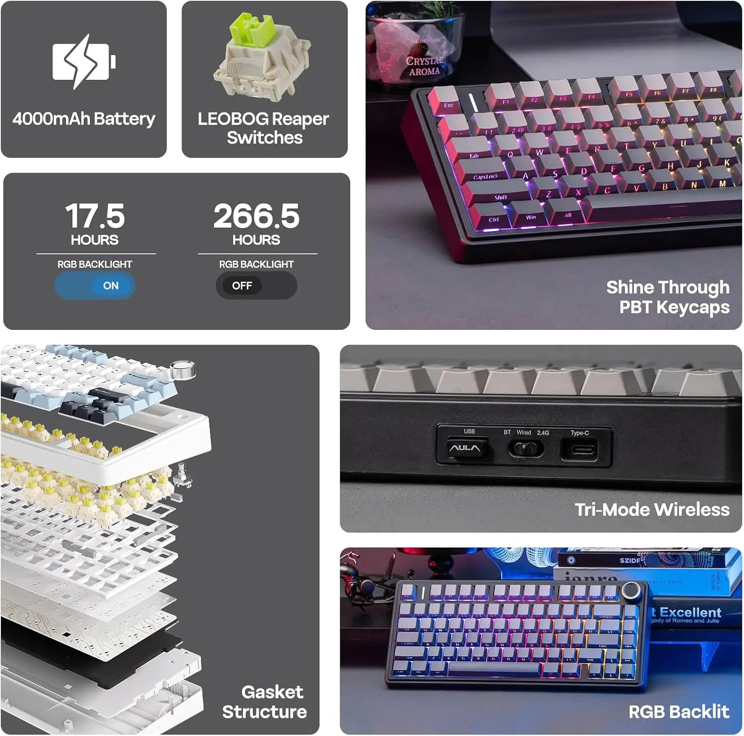 EPOMAKER x Aula F75 Gasket Mechanical Keyboard 75% Wireless Hot Swappable Gaming with Five-Layer Padding&Knob