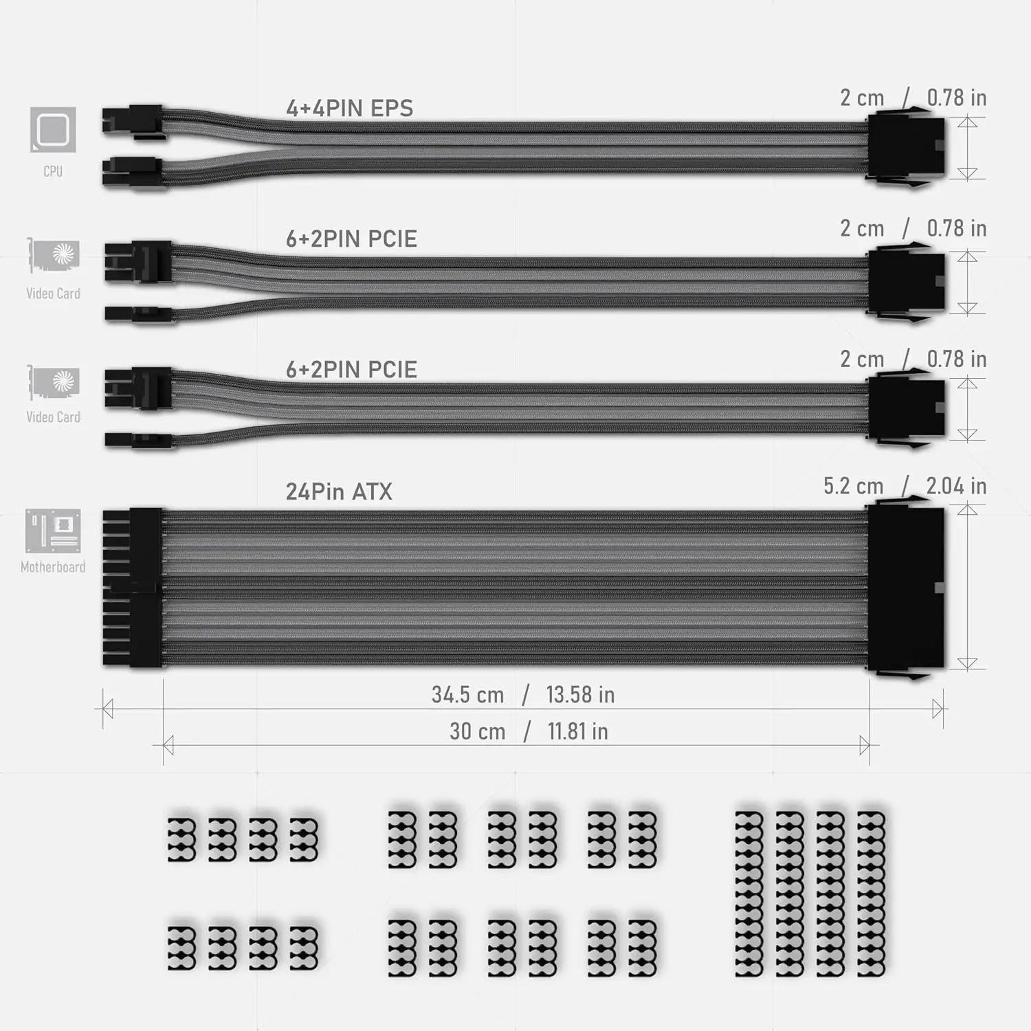 EZDIY-FAB PSU Cable Extension Sleeved Custom Mod GPU PC Power Supply Soft Nylon Braided with Comb Kit 24PIN/8PIN to 6