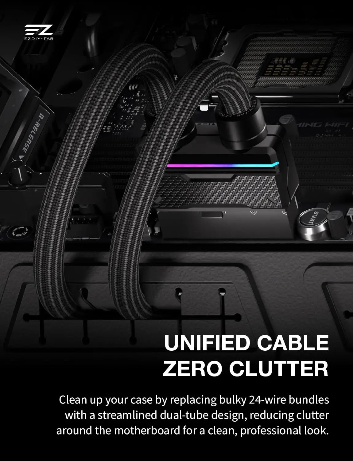 EZDIY-FAB UNIFAS ARGB 24Pin PC PSU Extension Cable,16AWG ATX Power Extension,Unified Dual-Tube Design for Clean Cable