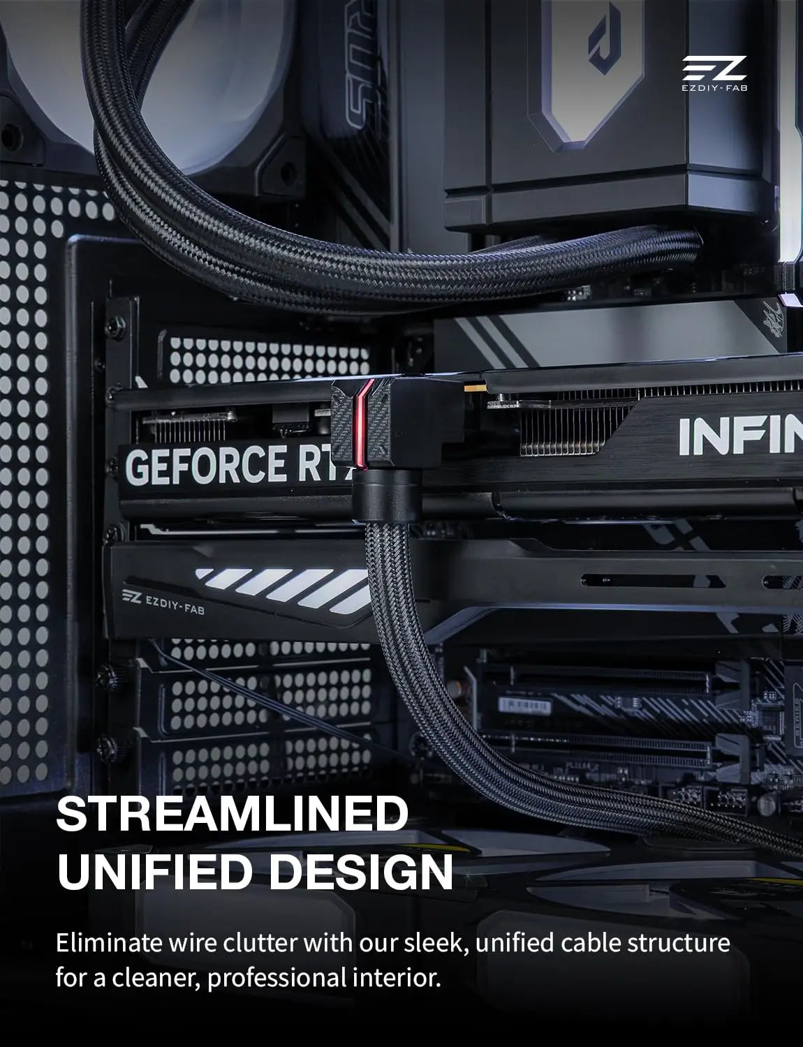EZDIY-FAB UNIFAS ARGB 8-Pin PCIe GPU Extension Cable 16AWG 90 Degree Right-Angle 5V 3-Pin RGB Sync Unified Design