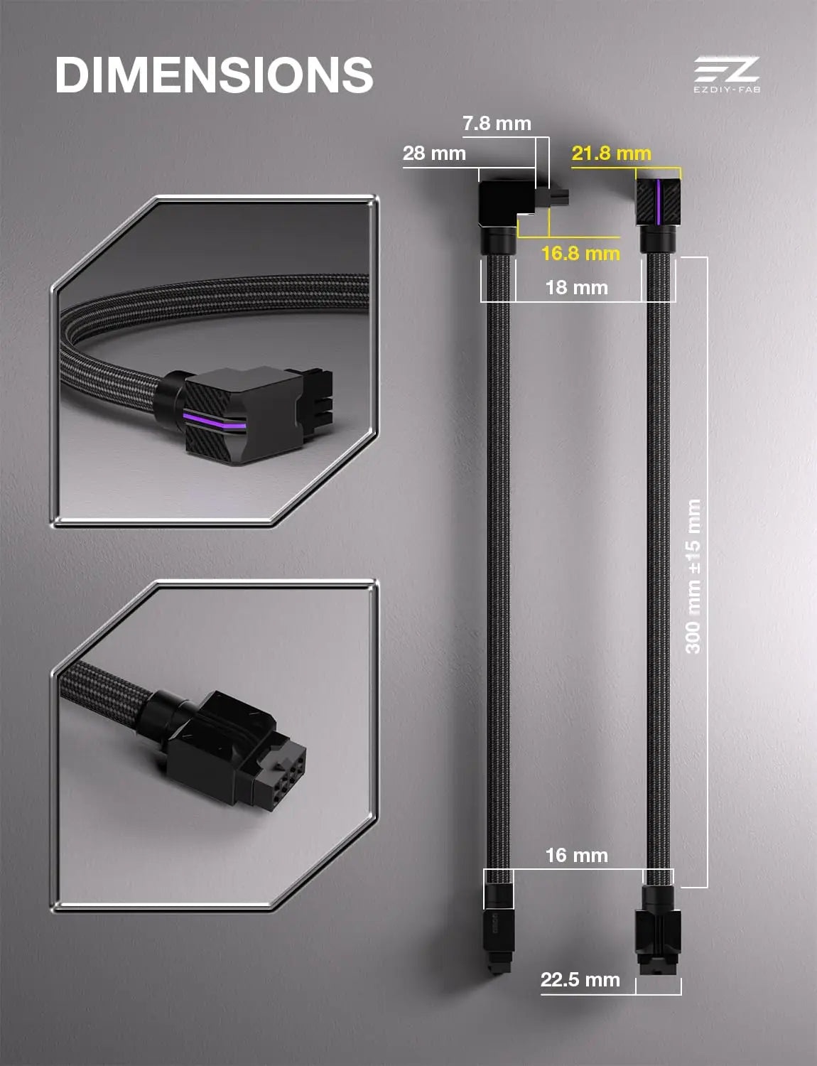 EZDIY-FAB UNIFAS ARGB 8-Pin PCIe GPU Extension Cable 16AWG 90 Degree Right-Angle 5V 3-Pin RGB Sync Unified Design