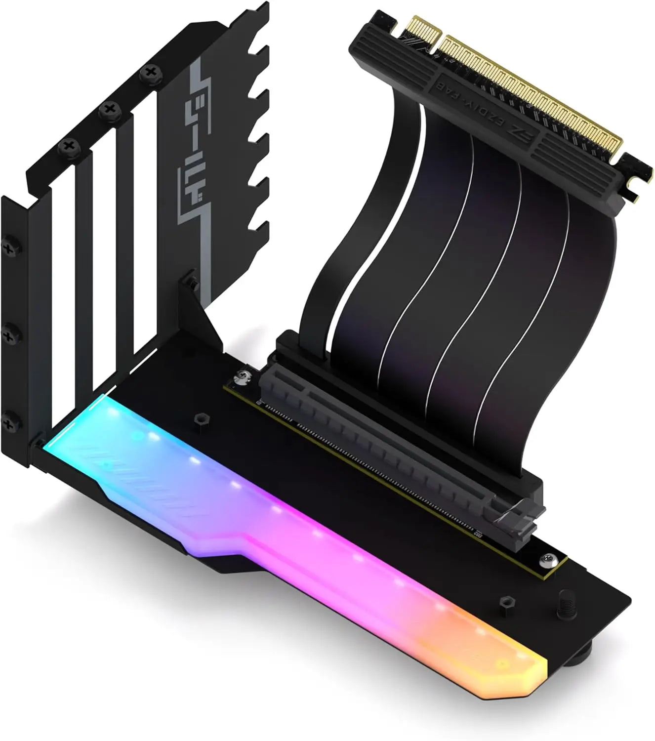 EZDIY-FAB Vertical GPU Mount with High-Speed PCIE 4.0 Riser Cable ARGB Module 115mm/4.52in Flexible Extension 90 Degree