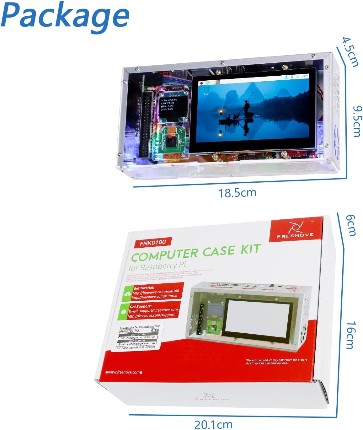 Freenove Computer Case Kit for Raspberry Pi 5 (NOT Included) 128GB M.2 NVMe SSD 800 MB/s 4.3 Inch Touchscreen MP Camera