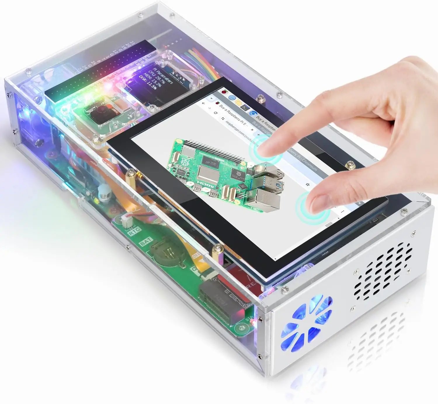 Freenove Computer Case Kit for Raspberry Pi 5 (NOT Included) 128GB M.2 NVMe SSD 800 MB/s 4.3 Inch Touchscreen MP Camera