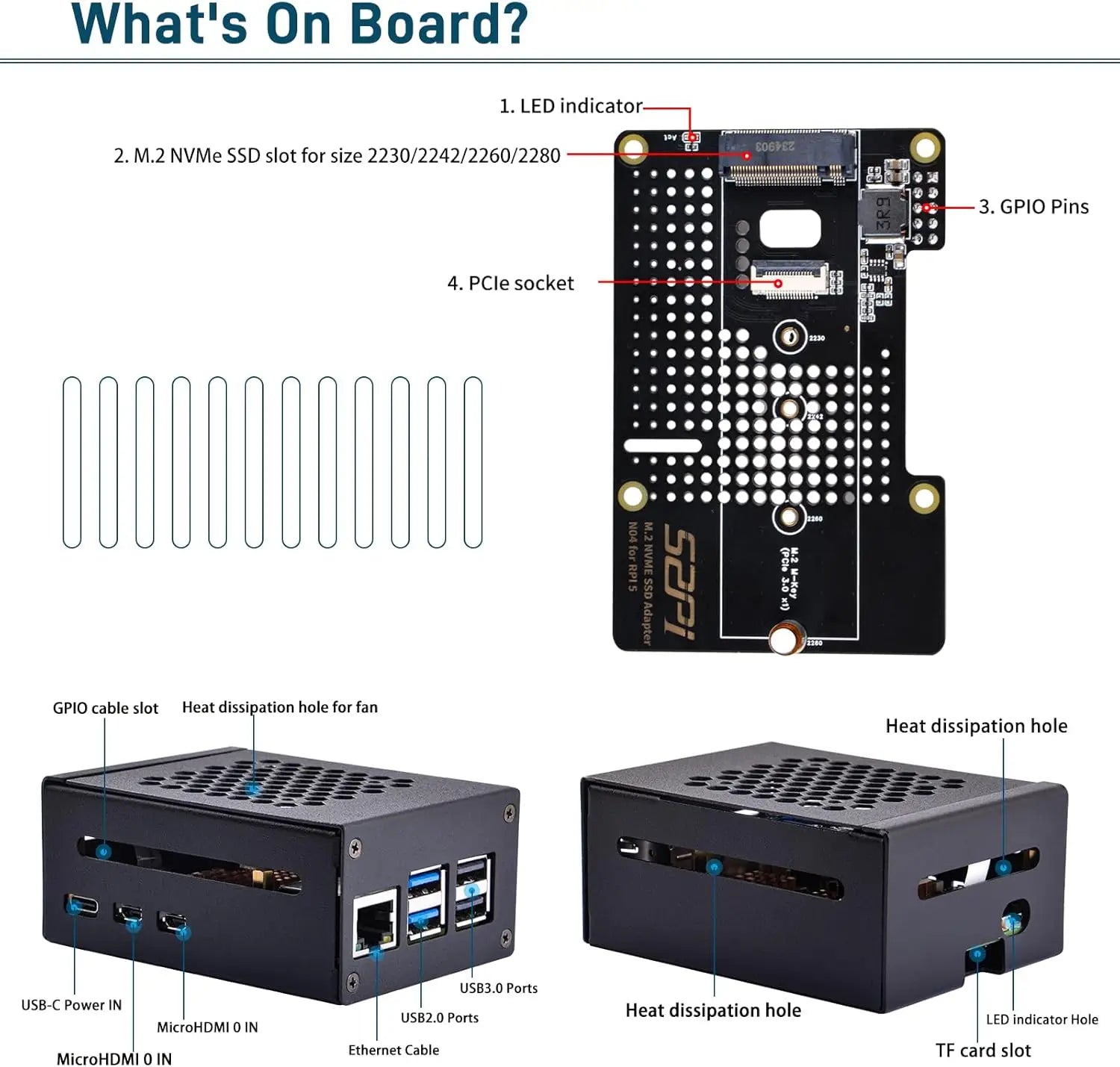GeeekPi N04 for Raspberry Pi 5 NVME M.2 SSD(NVMe 2230 2242 2260 2280 GEN 3) PIP (PCIe Peripheral Board) Metal Case