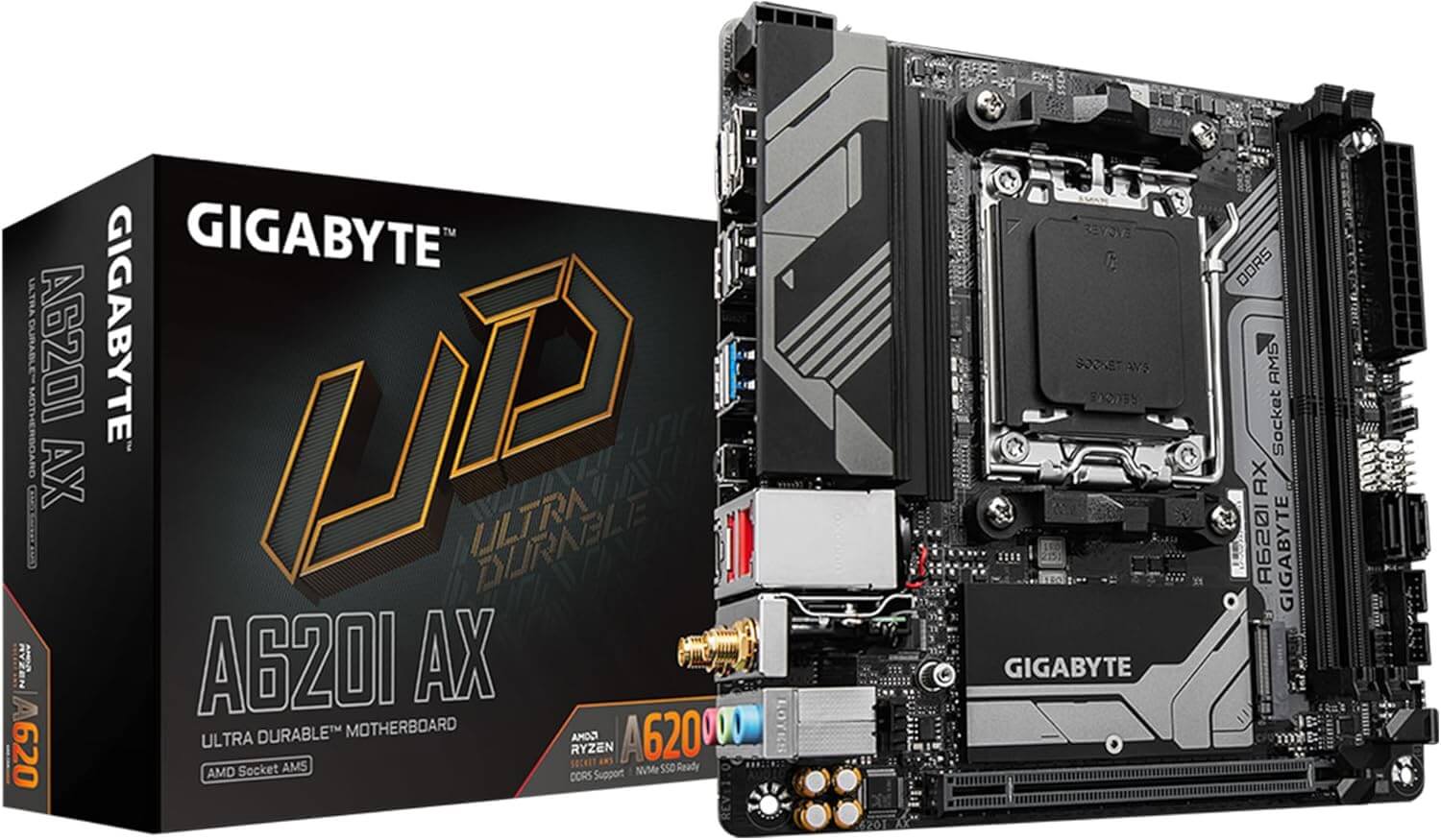 GIGABYTE A620I AX (AM5/ LGA 1718/ AMD/ A620/ Mini-ITX/ 5-Year Warranty/ DDR5/ Single M.2/ PCIe 4.0/ USB 3.2 Gen1