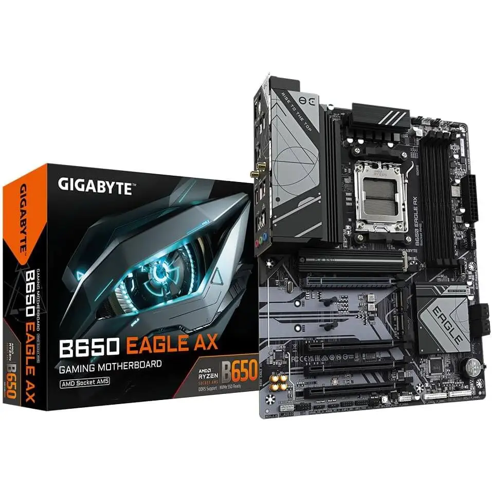 Gigabyte B650 Eagle AX Motherboard - Supports AMD Ryzen 7000 CPUs 12 + 2 + 2 Phases Digital VRM up to 7600MHz DDR5 (OC)