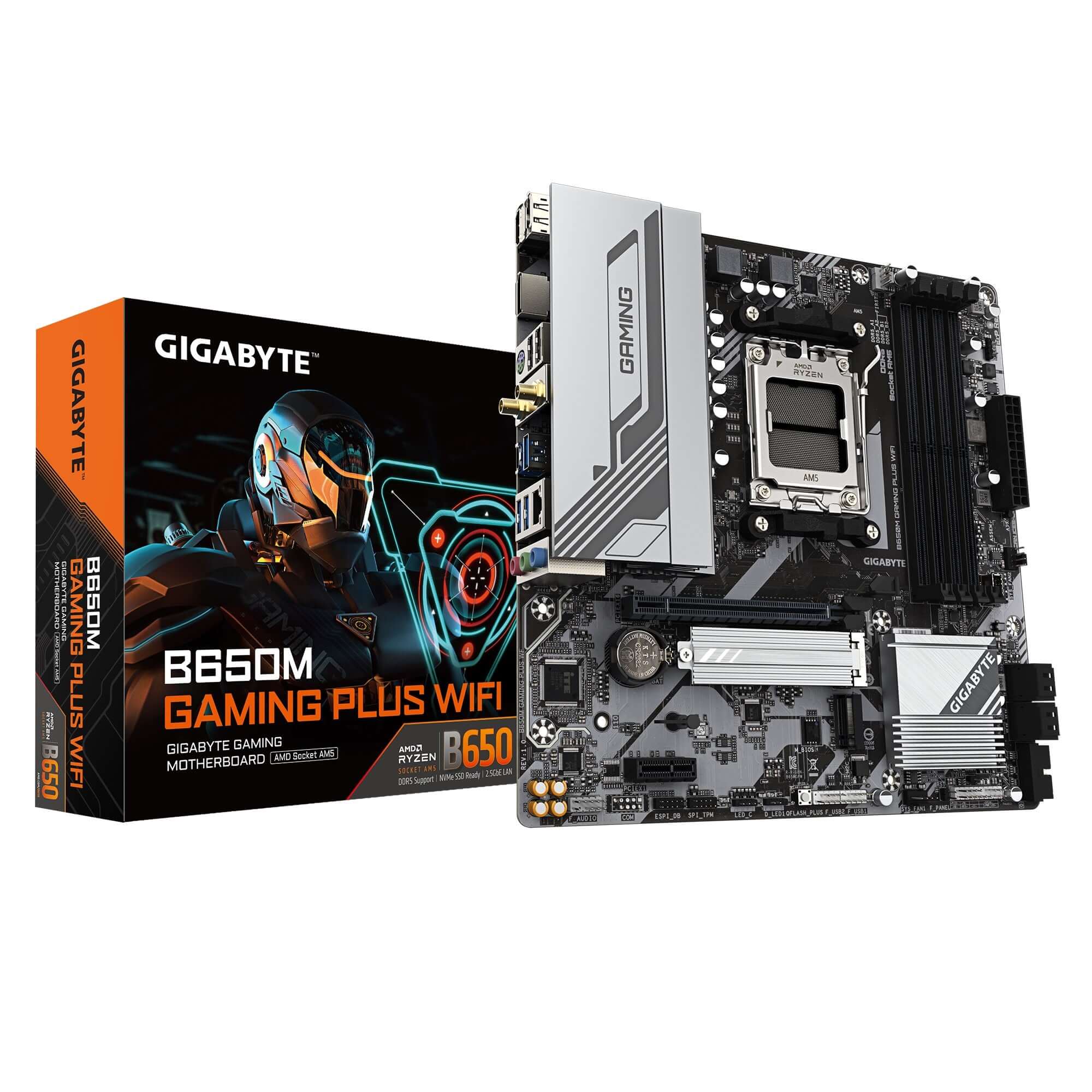 Gigabyte B650M GAMING PLUS WIFI AMD AM5 4 x DDR5up to 256 G 1 x HDMI 1 x PCI Express x16 2 x M.2 4 x SATA 4 x USB 3.2