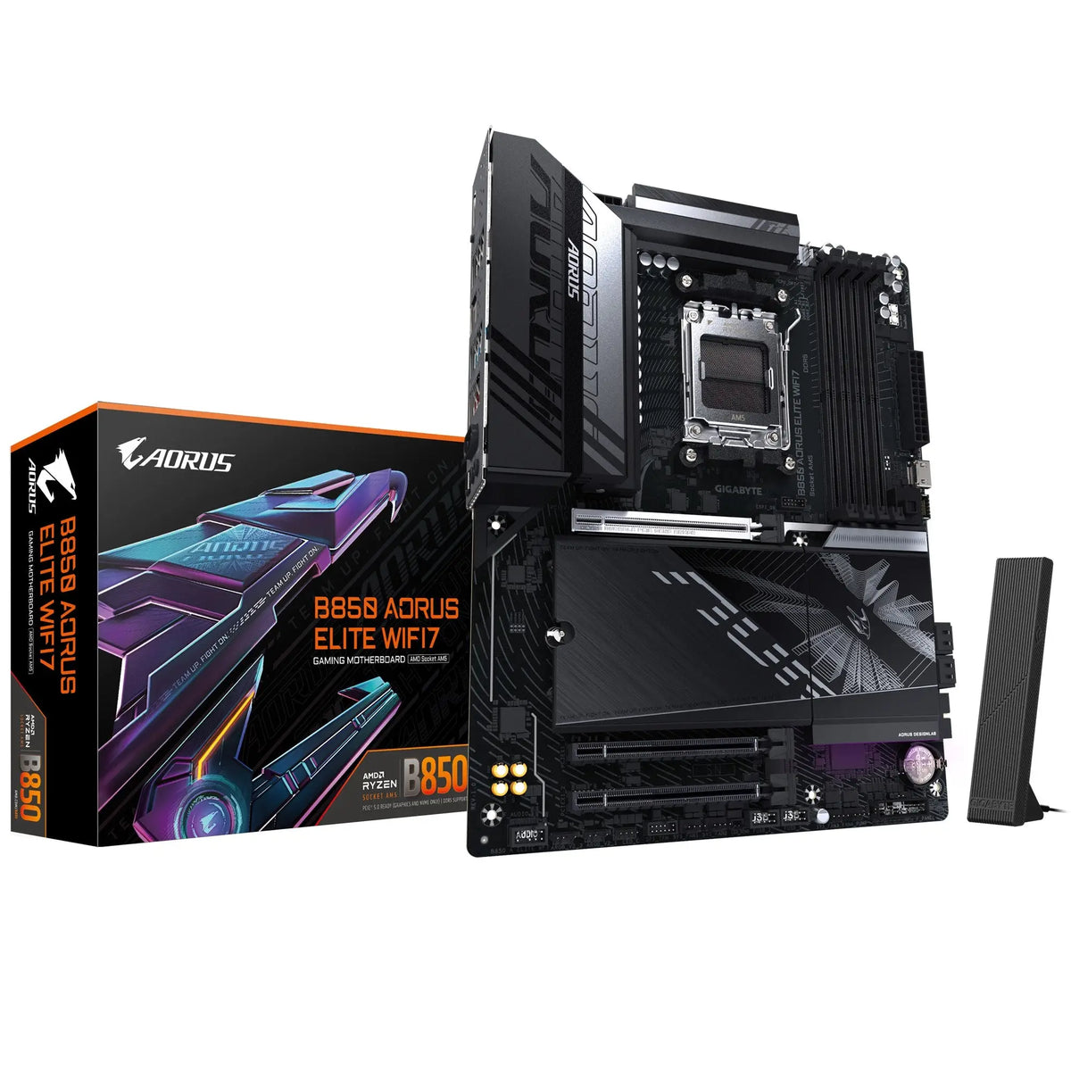 Gigabyte B850 A ELITE WF7 1.0 AMD AM5 4 x DDR5 up to 256 GB 1 HDMI. 3x PCI Express x16 3 M.2 SATA 9x USB 3.2