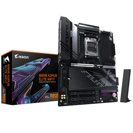 Gigabyte B850 A ELITE WF7 1.0 AMD AM5 4 x DDR5 up to 256 GB 1 HDMI. 3x PCI Express x16 3 M.2 SATA 9x USB 3.2