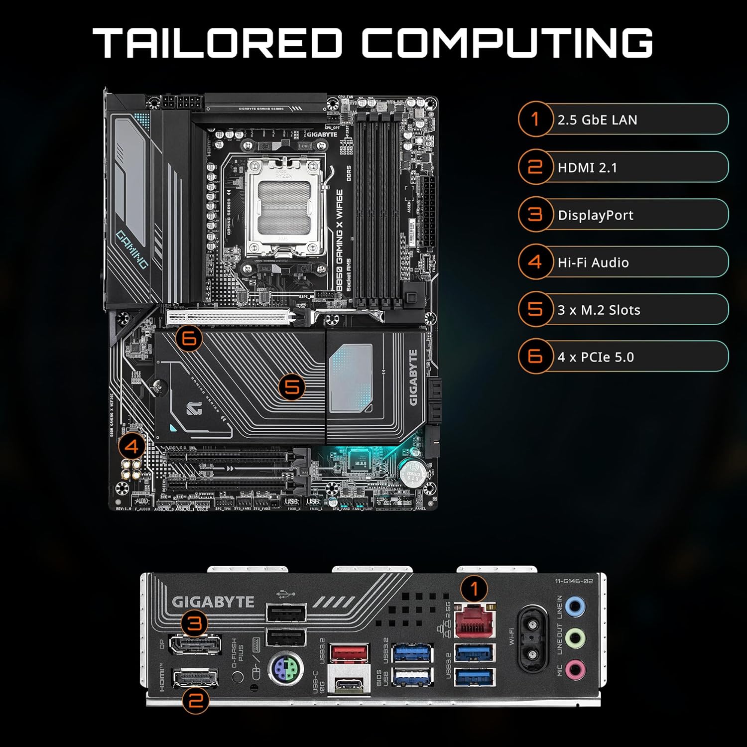 GIGABYTE B850 Gaming X WIFI6E AMD AM5 LGA 1718 Motherboard ATX DDR5 3X M.2 PCIe 5.0 USB-C 2.5GbE LAN EZ-Latch 5-Year