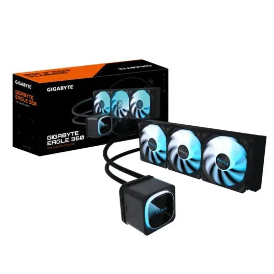 GIGABYTE EAGLE 360 Black 360mm alu rad 3x120mm ARGB fans 600-2000RPM Intel 1851/1700 AMD AM5/AM4 copper pump 3200RPM