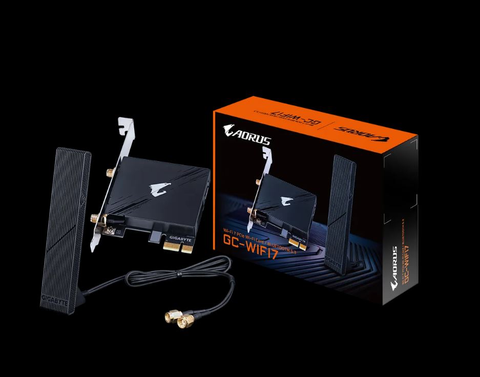 Gigabyte GC-WIFI7 Motherboard Wi-Fi 7 up to 5800Mbps 320MHz bandwidth support across the 2.4GHz 5GHz and 6GHz bands