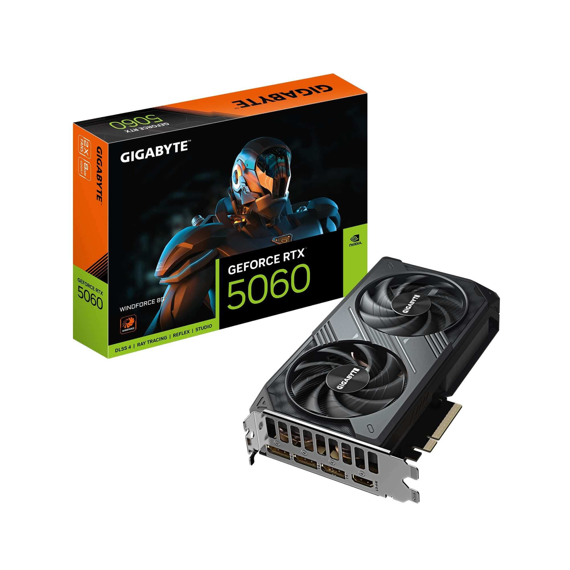 Gigabyte GeForce RTX™ 5060 WINDFORCE 8G 2497MHz CUDA 3840 28 Gbps GDDR7 128 bit PCI-E 5.0 PSU 450W DisplayPort 2.1b *3