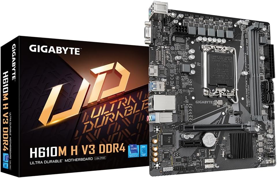 Gigabyte H610M H V3 DDR4 Motherboard - Supports Intel Core 14th CPUs 4 + 1 + 1 Hybrid Phases Digital VRM up to 3200MHz