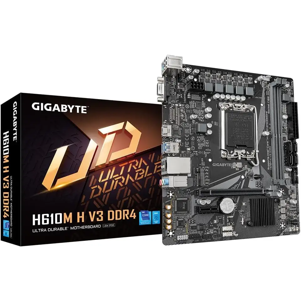 Gigabyte H610M H V3 DDR4 Motherboard - Supports Intel Core 14th CPUs 4 + 1 + 1 Hybrid Phases Digital VRM up to 3200MHz