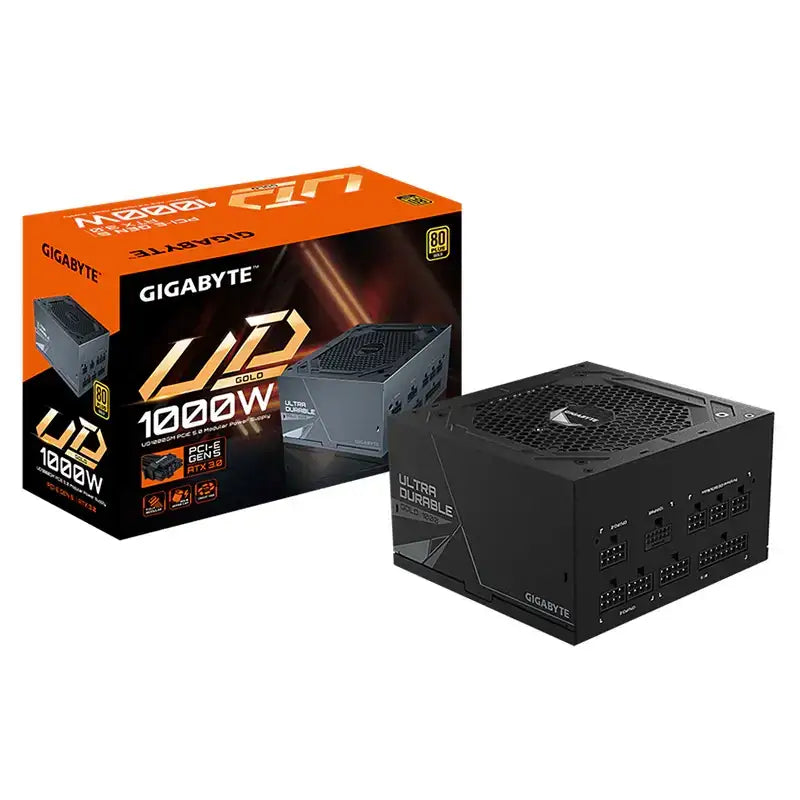 Gigabyte UD1000GM PG5 2.0 1000W ATX PSU Supply 80+ Gold >90% 120mm Fan Black Flat Cables Single +12V >100K Hrs
