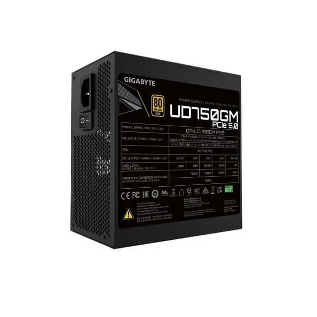 Gigabyte UD750GM PG5 v2 750W ATX PSU Power Supply 80+ Gold >90% Black Flat Cables Single +12V Rail Japanese >100K Hrs