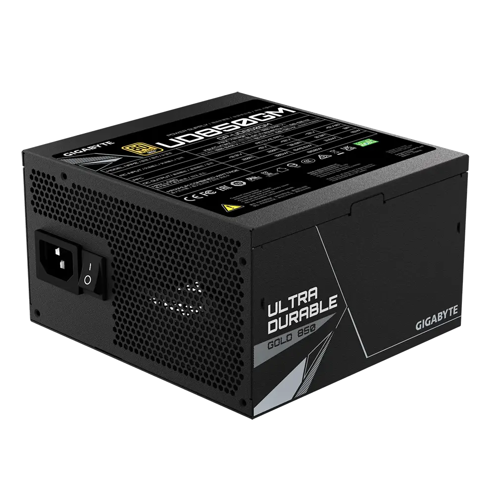 Gigabyte UD850GM 850W ATX PSU Supply 80+ Gold >90% 120mm Hydraulic Bearing(HYB)fan Black Flat Cables Single +12V Rail
