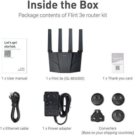 GL.iNet GL-BE6500 (Flint 3e) WiFi 7 Router High-Speed for Wireless Internet w/VPN 5 x 2.5G Ethernet Port Fiber Optic