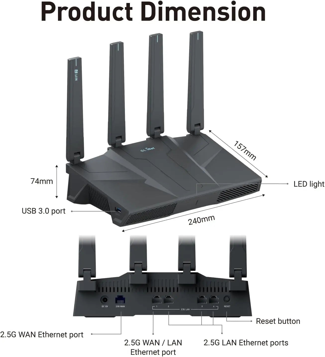 GL.iNet GL-BE6500 (Flint 3e) WiFi 7 Router High-Speed for Wireless Internet w/VPN 5 x 2.5G Ethernet Port Fiber Optic