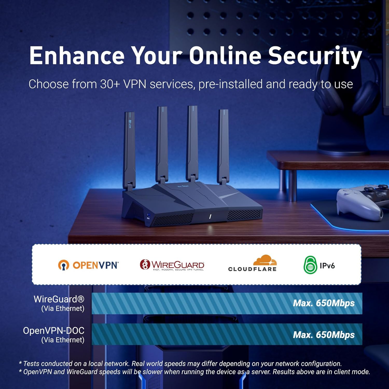 GL.iNet GL-BE6500 (Flint 3e) WiFi 7 Router High-Speed for Wireless Internet w/VPN 5 x 2.5G Ethernet Port Fiber Optic